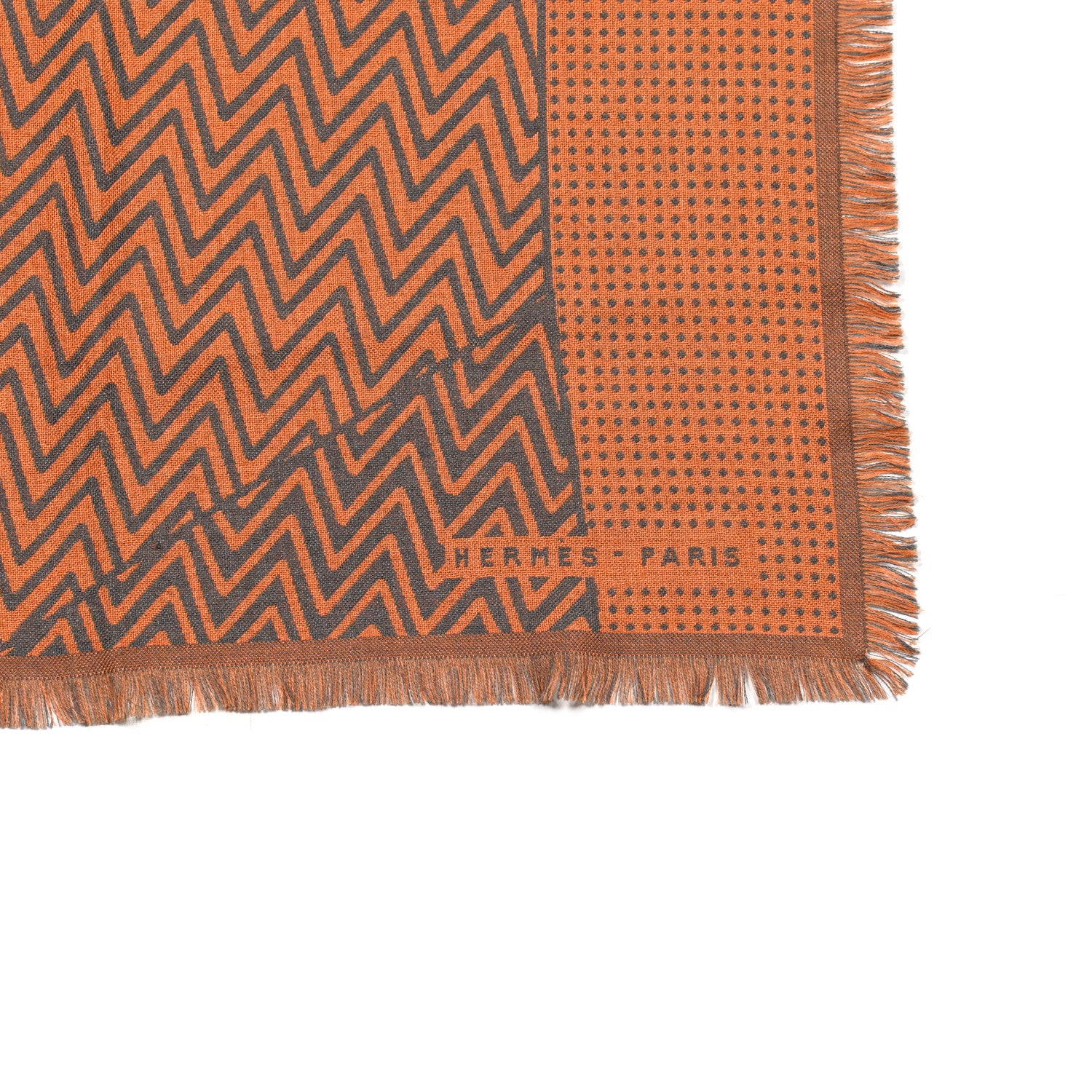 Hermes Cashmere Silk Harnais De Cabriolet Scarf 100 Orange Gris 2 of 3