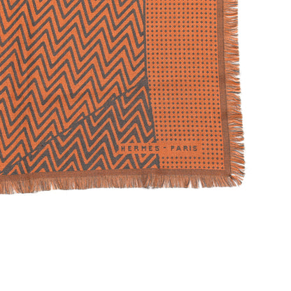 Hermes Cashmere Silk Harnais De Cabriolet Scarf 100 Orange Gris 2 of 3