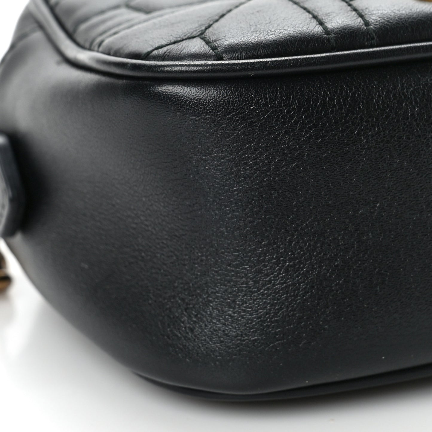 Calfskin Matelasse Studded Small Pearly GG Marmont Chain Shoulder Bag Black
