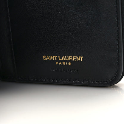 Saint Laurent Calfskin Crocodile Embossed Monogram Compact Wallet Blue Black 7 of 10