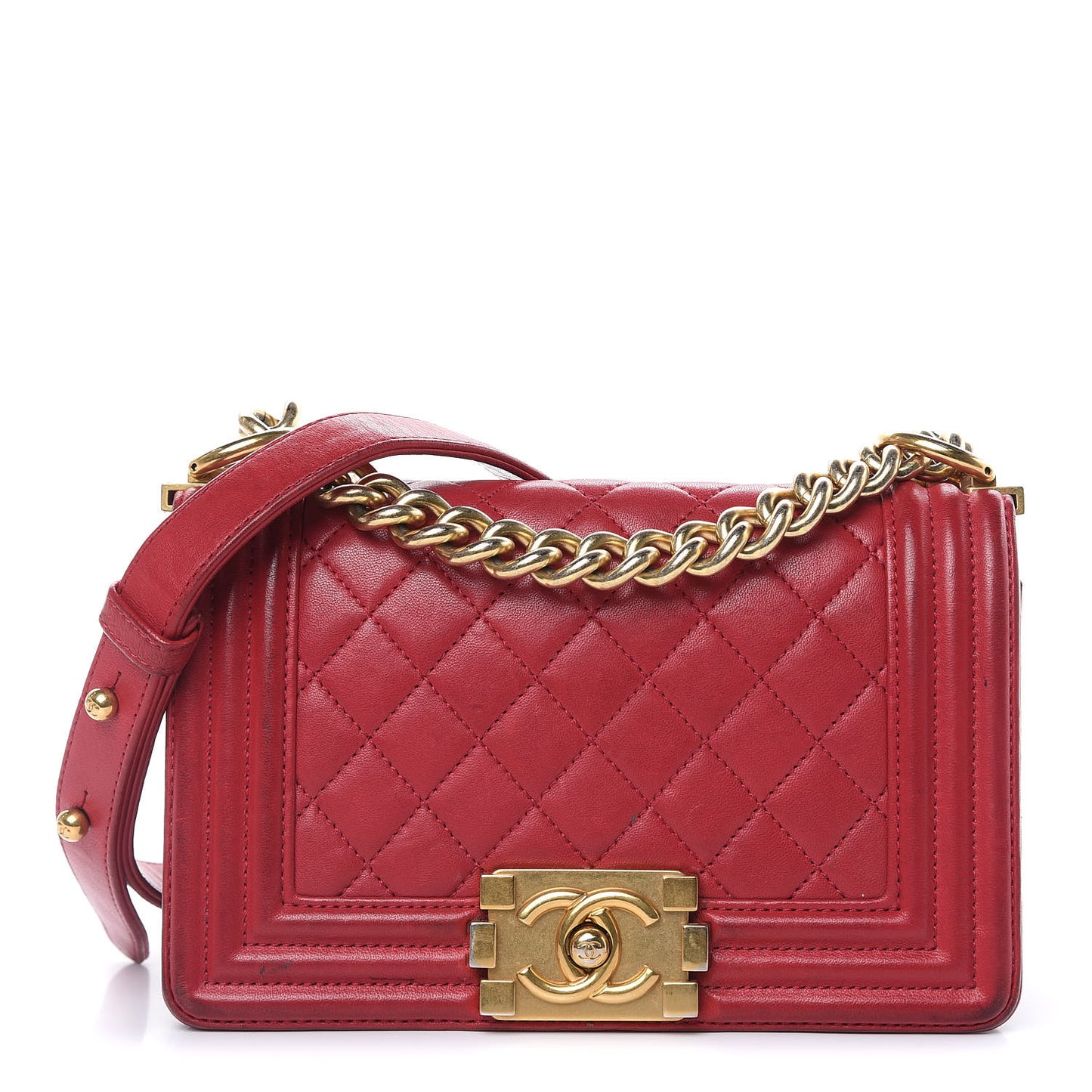 Lambskin Quilted Small Boy Flap Dark Red