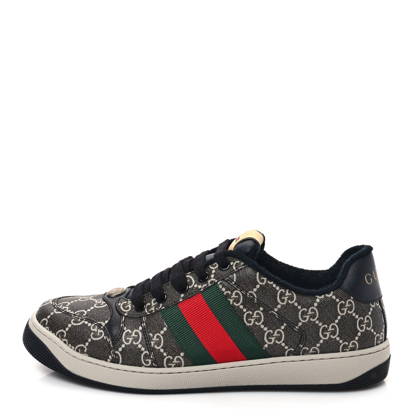 GG Supereme Monogram Miro Soft Calfskin Web Mens Screener Sneakers 8 Black Grey Sky