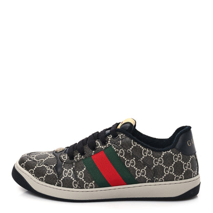 Gucci GG Supereme Monogram Miro Soft Calfskin Web Mens Screener Sneakers 8 Black Grey Sky 1 of 8