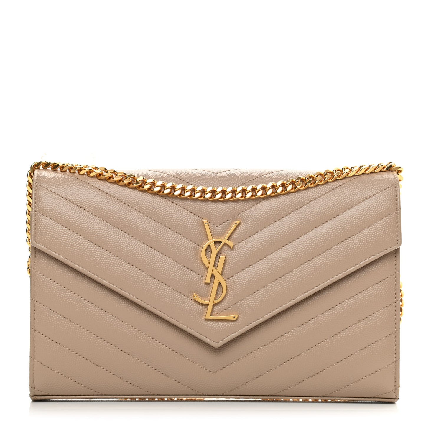 Grain De Poudre Matelasse Chevron Monogram Chain Wallet Dark Beige