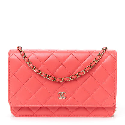 Chanel Lambskin Quilted Wallet On Chain WOC Coral 1 of 12