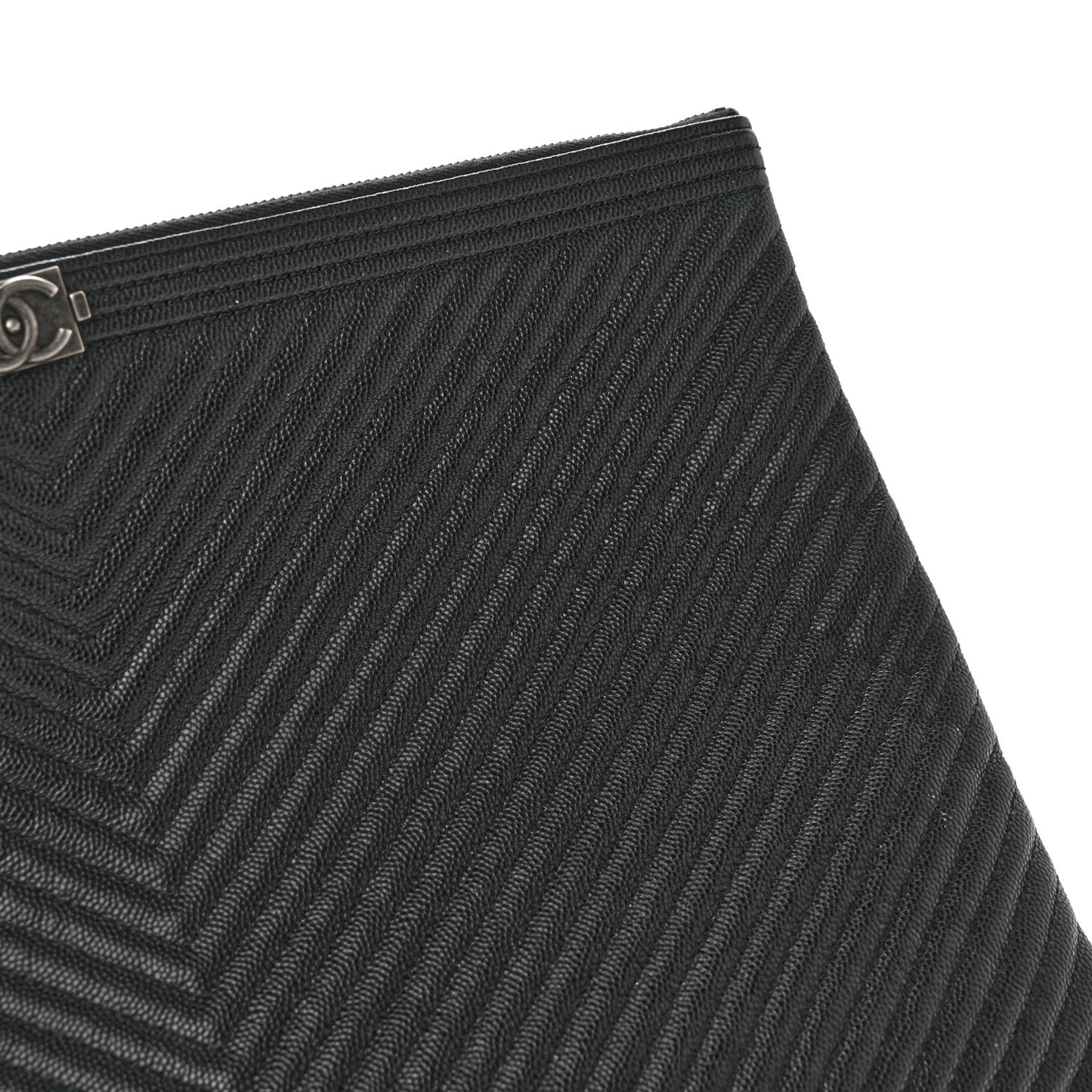 Caviar Chevron Quilted Medium Boy Zip Pouch Black