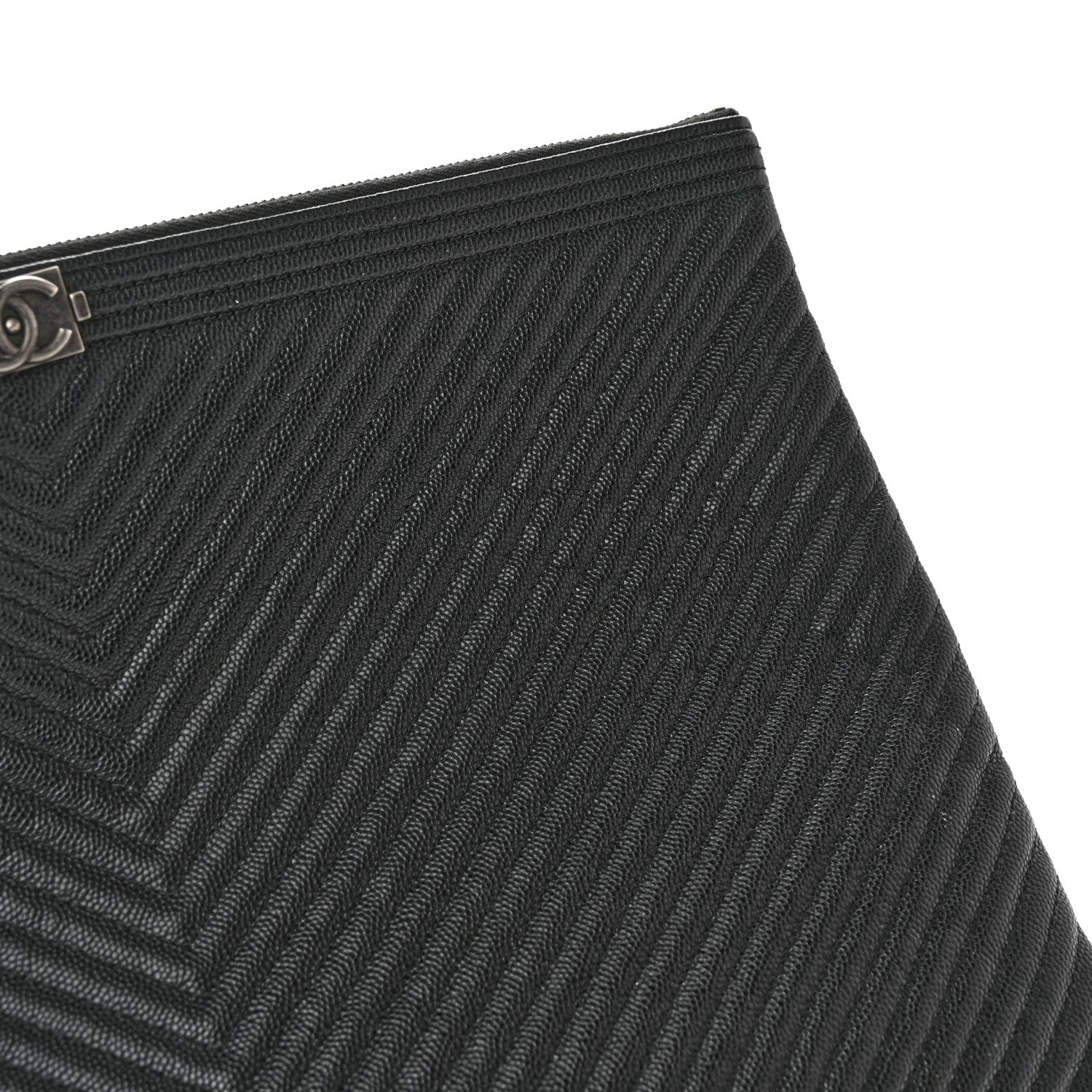 Chanel Caviar Chevron Quilted Medium Boy Zip Pouch Black 12 of 12