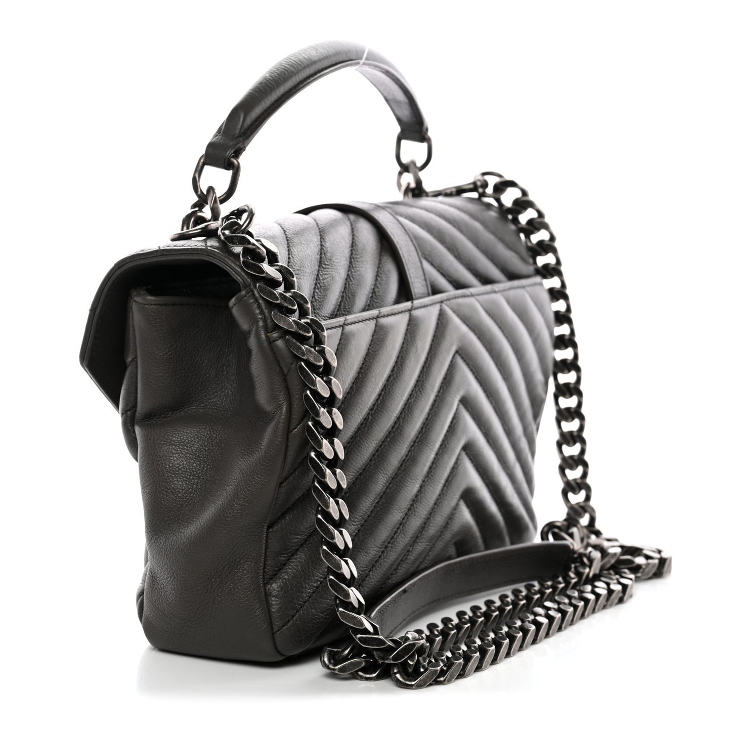 Sheepskin Matelasse Chevron Monogram Medium College Bag Asphalt