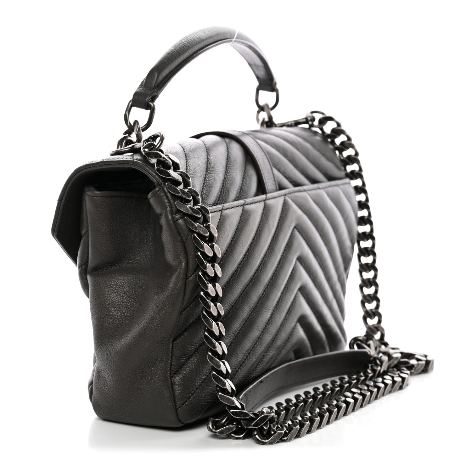 Saint Laurent Sheepskin Matelasse Chevron Monogram Medium College Bag Asphalt 2 of 11
