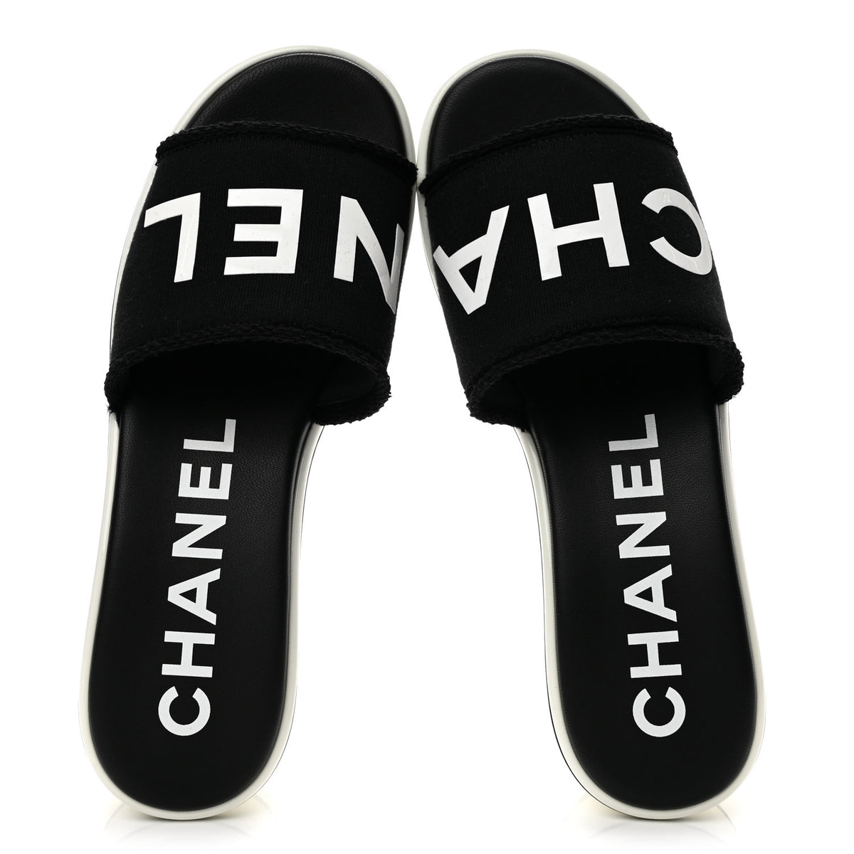 Chanel Cotton Logo Mule Sandals 40 Black White 2 of 10