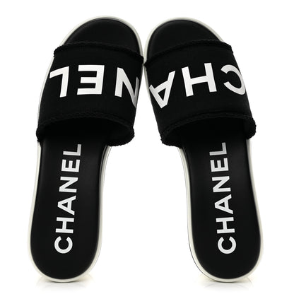 Chanel Cotton Logo Mule Sandals 40 Black White 2 of 10