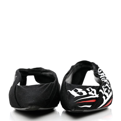 Balenciaga Jersey Crepe Political Campaign Logo Knife Pointed Slingback Flats 38 Black White Rouge 2 of 8