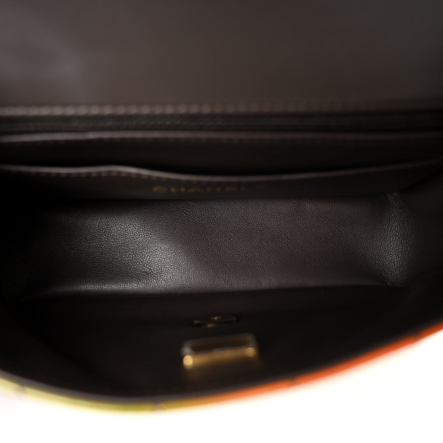 Shaded Patent Calfskin Quilted Mini Rectangular Flap Green Orange Dark Brown
