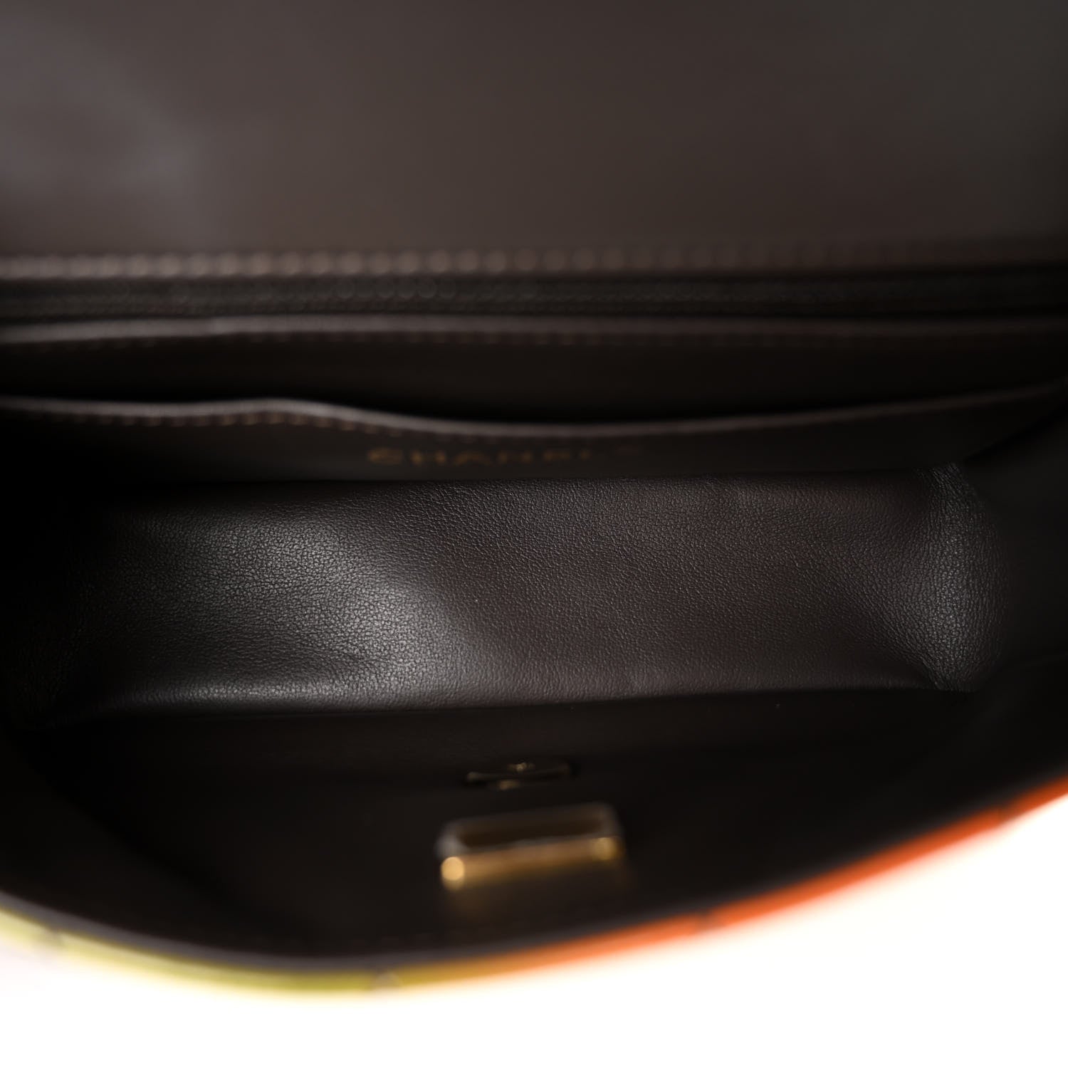 Chanel Shaded Patent Calfskin Quilted Mini Rectangular Flap Green Orange Dark Brown 5 of 10