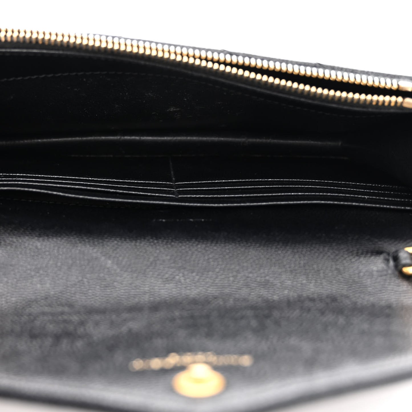 Grain De Poudre Matelasse Chevron Monogram Envelope Chain Wallet Black