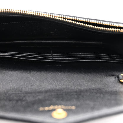 Saint Laurent Grain De Poudre Matelasse Chevron Monogram Envelope Chain Wallet Black 5 of 11
