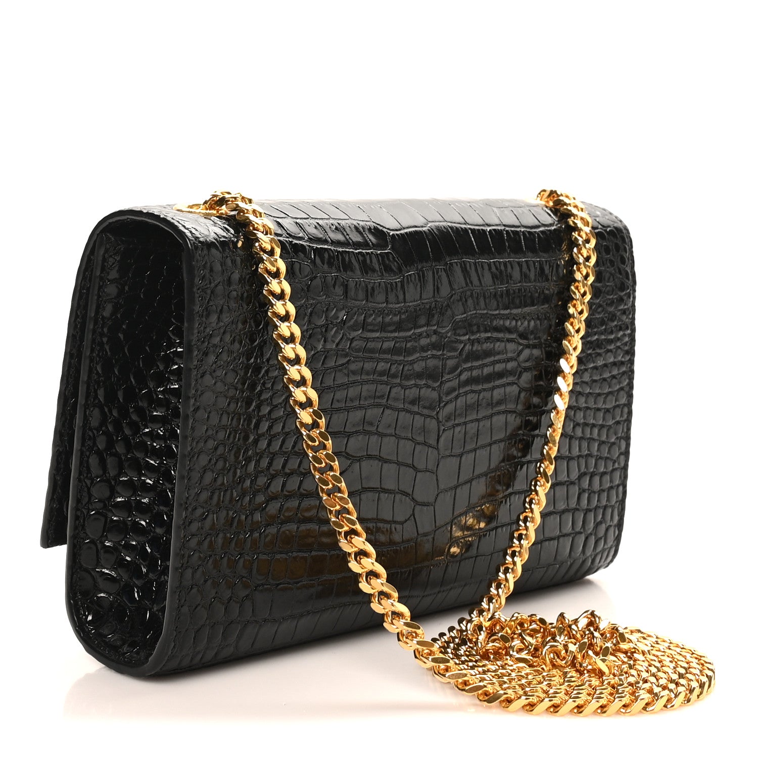 Saint Laurent Calfskin Crocodile Embossed Small Classic Monogram Kate Tassel Satchel Black 3 of 10