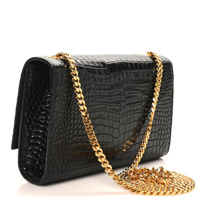 Saint Laurent Calfskin Crocodile Embossed Small Classic Monogram Kate Tassel Satchel Black 3 of 10
