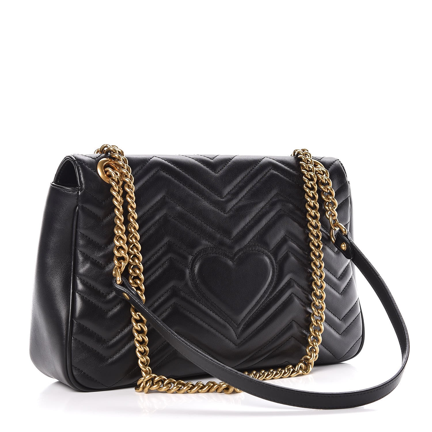 Gucci Calfskin Matelasse Medium GG Marmont Shoulder Bag Black 3 of 13