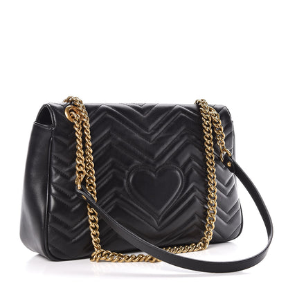 Gucci Calfskin Matelasse Medium GG Marmont Shoulder Bag Black 3 of 13
