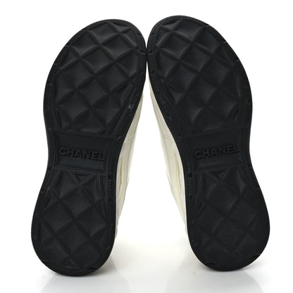 Chanel Velvet Calfskin Mixed Fibers CC Sneakers 37.5 Ivory Black 6 of 9
