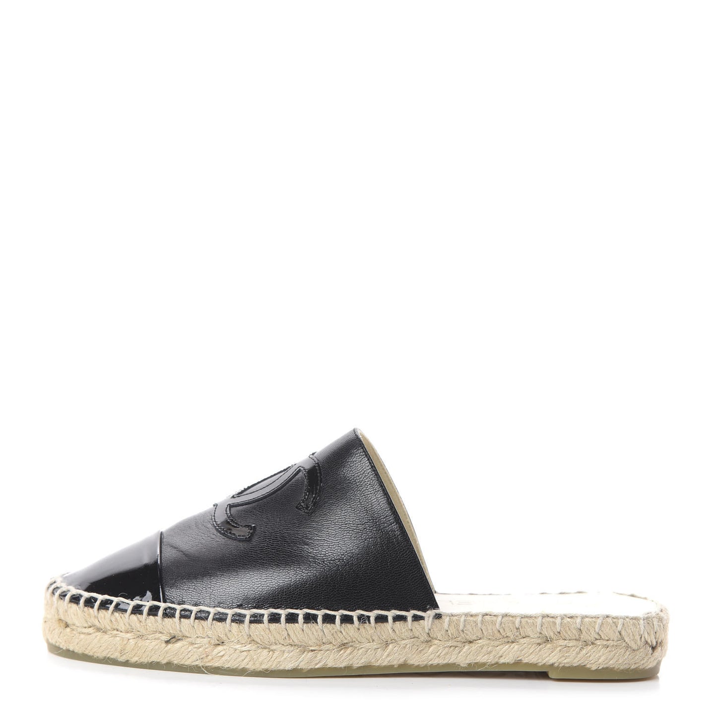 Goatskin Patent Calfskin CC Espadrille Mules 36 Black