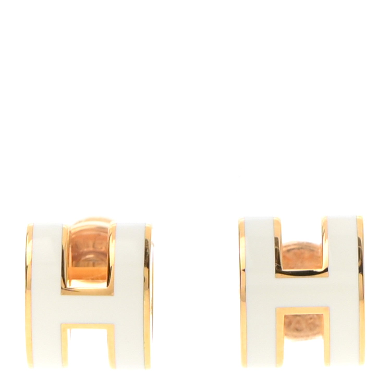 Hermes Gold Lacquered Mini Pop H Earrings White 1 of 6