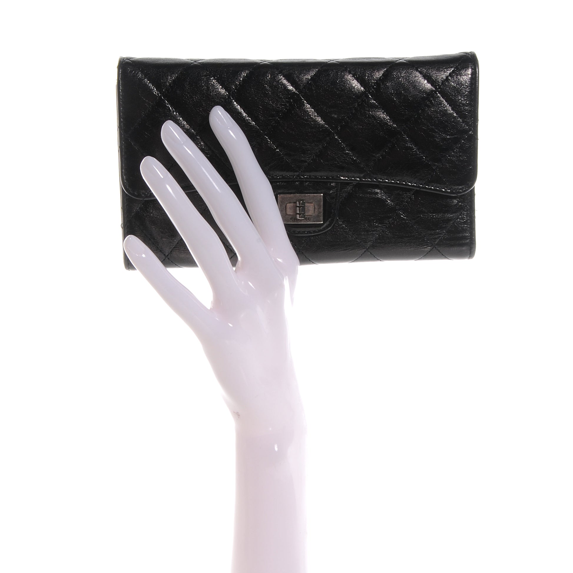 Chanel Glazed Calfskin Quilted Reissue Long Flap Wallet Black 2 of 8