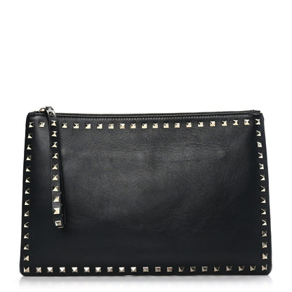 Valentino Garavani Vitello Large Rockstud Zip Wristlet Pouch Black 1 of 6