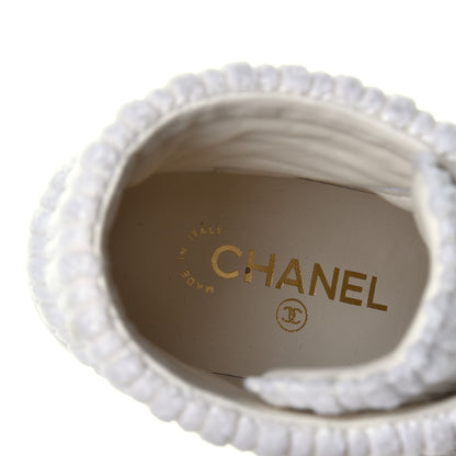 Chanel Tweed Patent Calfskin Velvet Lace Up Boots 37 White 8 of 10