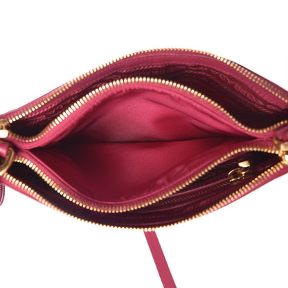 Prada Tessuto Nylon Soft Calf Double Zip Crossbody Bag Ibisco 7 of 9