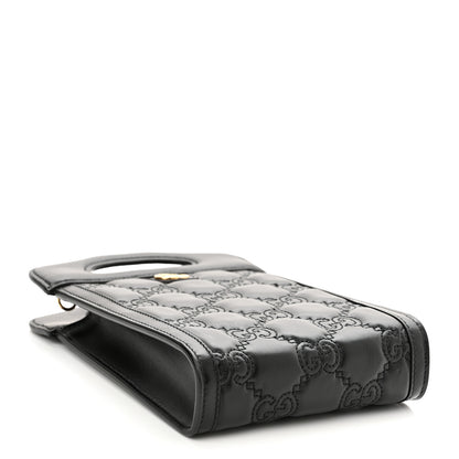 Gucci Calfskin GG Matelasse Mini Top Slip Handle Crossbody Bag Black Natural 4 of 9