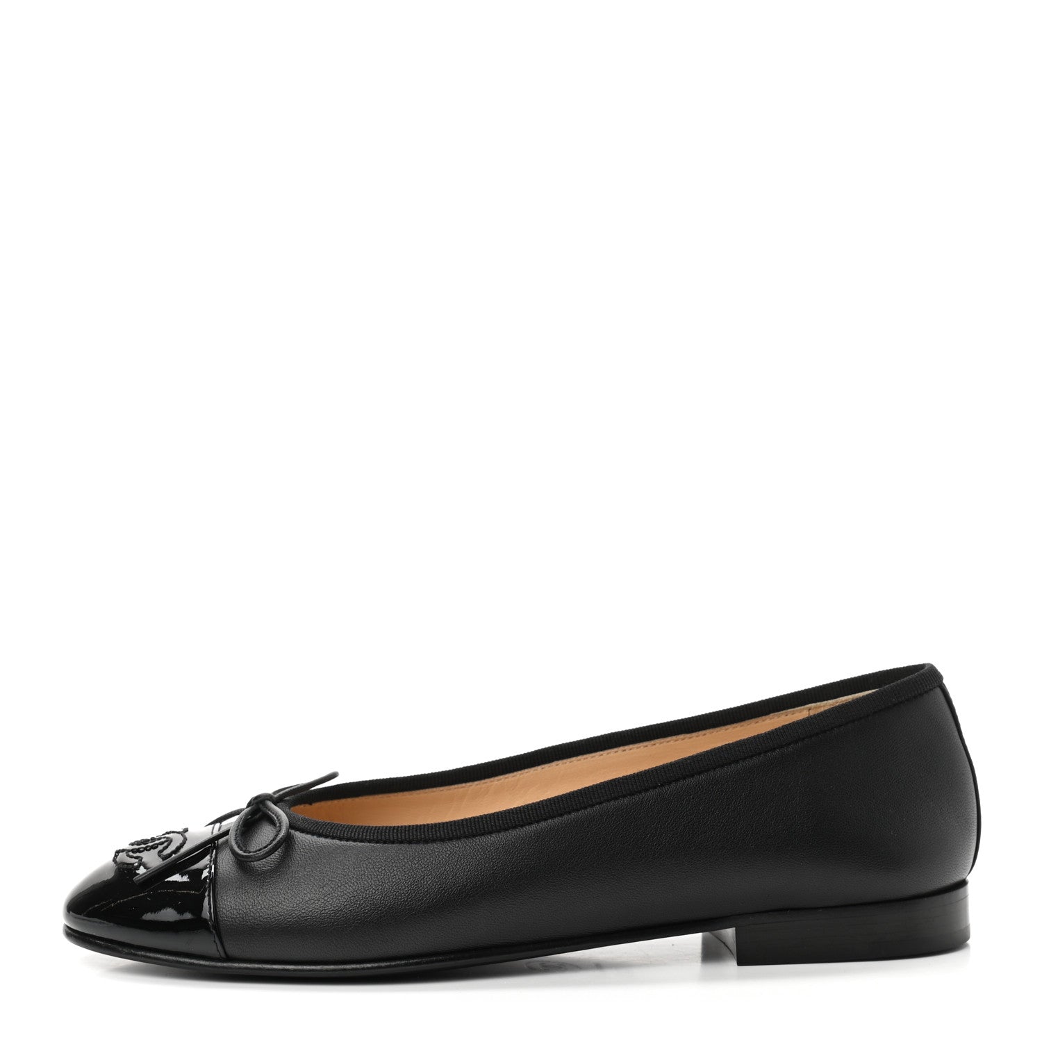 Chanel Lambskin Patent Cap Toe Ballerina Flats 36.5 Black 1 of 8