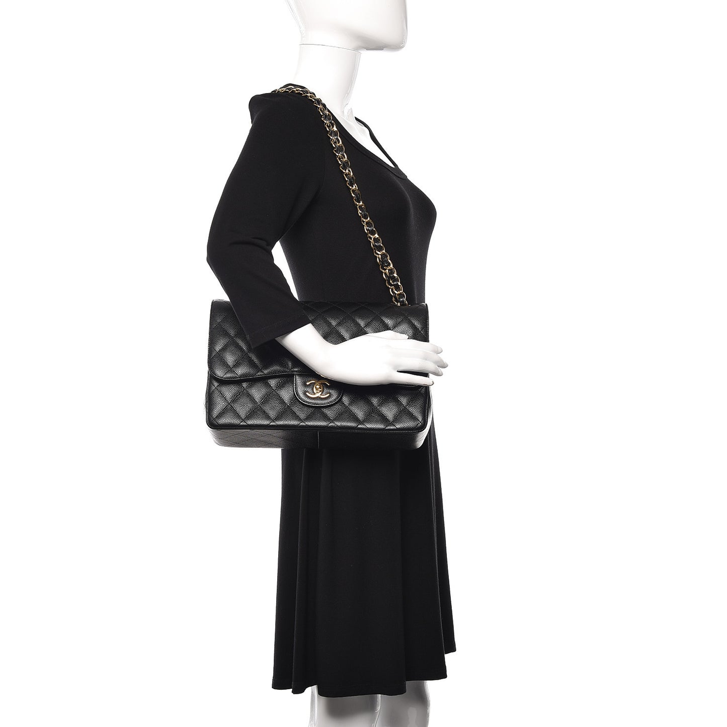 Caviar Quilted Jumbo Double Flap Black