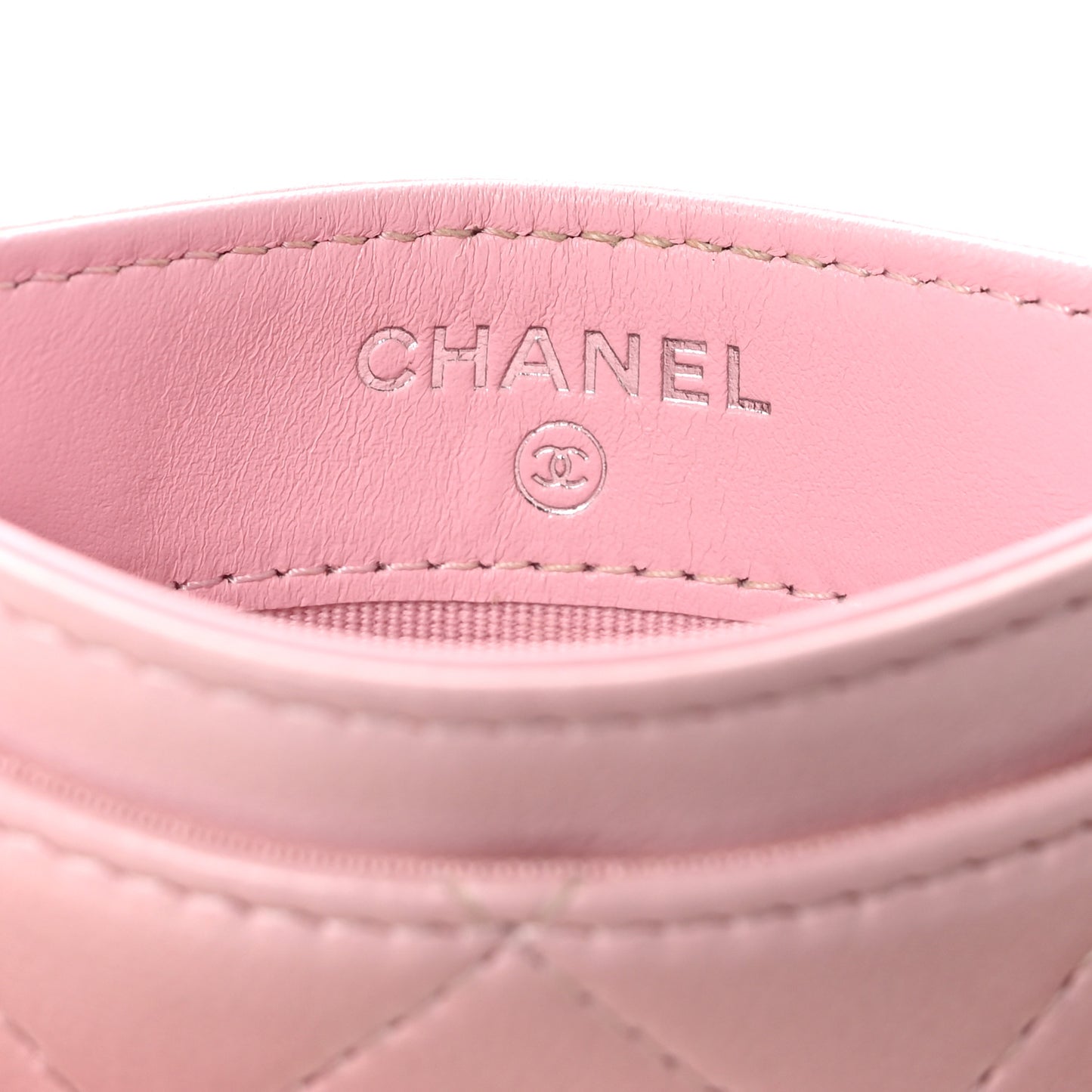 Calfskin Quilted Card Holder Light Pink