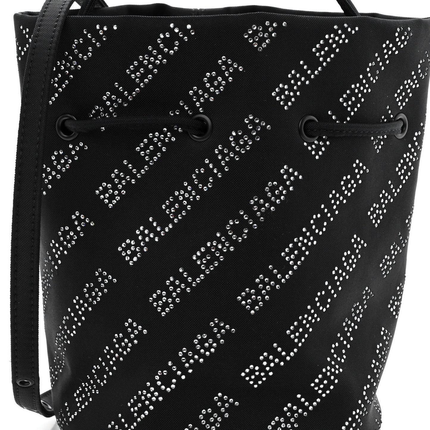 Recycled Sport Nylon Crystal Allover Logo Wheel Drawstring Bucket Bag Black Crystal