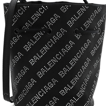 Balenciaga Recycled Sport Nylon Crystal Allover Logo Wheel Drawstring Bucket Bag Black Crystal 7 of 9