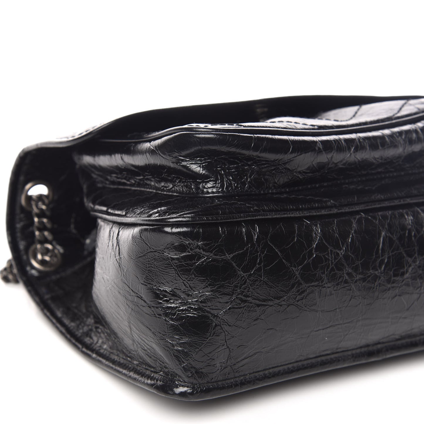 Crinkled Calfskin Matelasse Monogram Medium Niki Chain Satchel Black