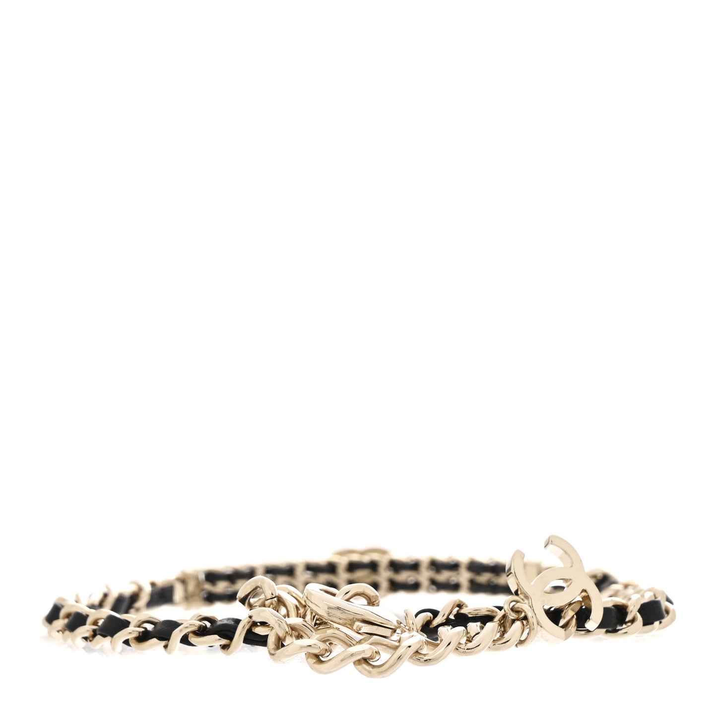 Metal Lambskin Crystal CC Choker Necklace Black Gold