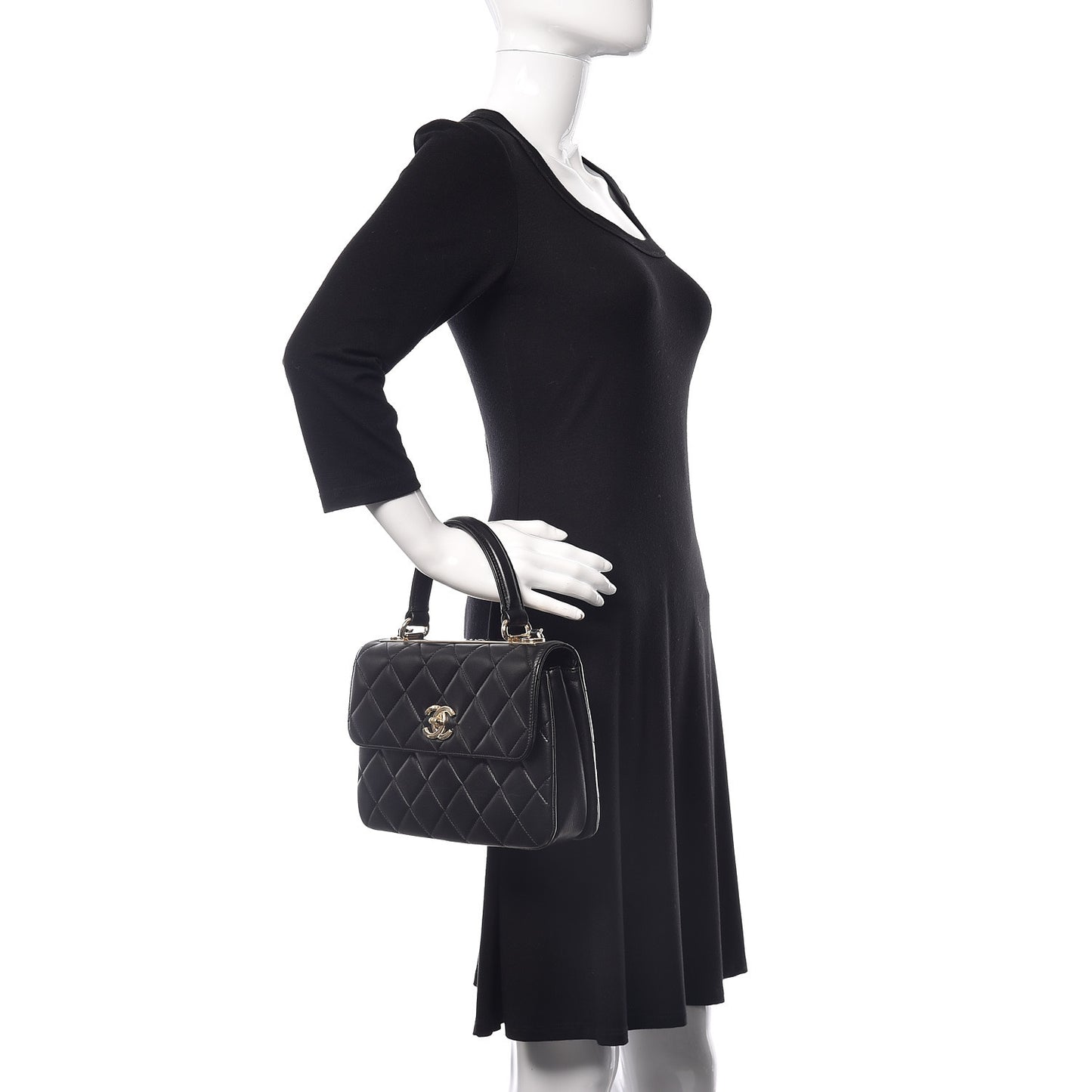 Lambskin Quilted Small Trendy CC Dual Handle Flap Bag Black