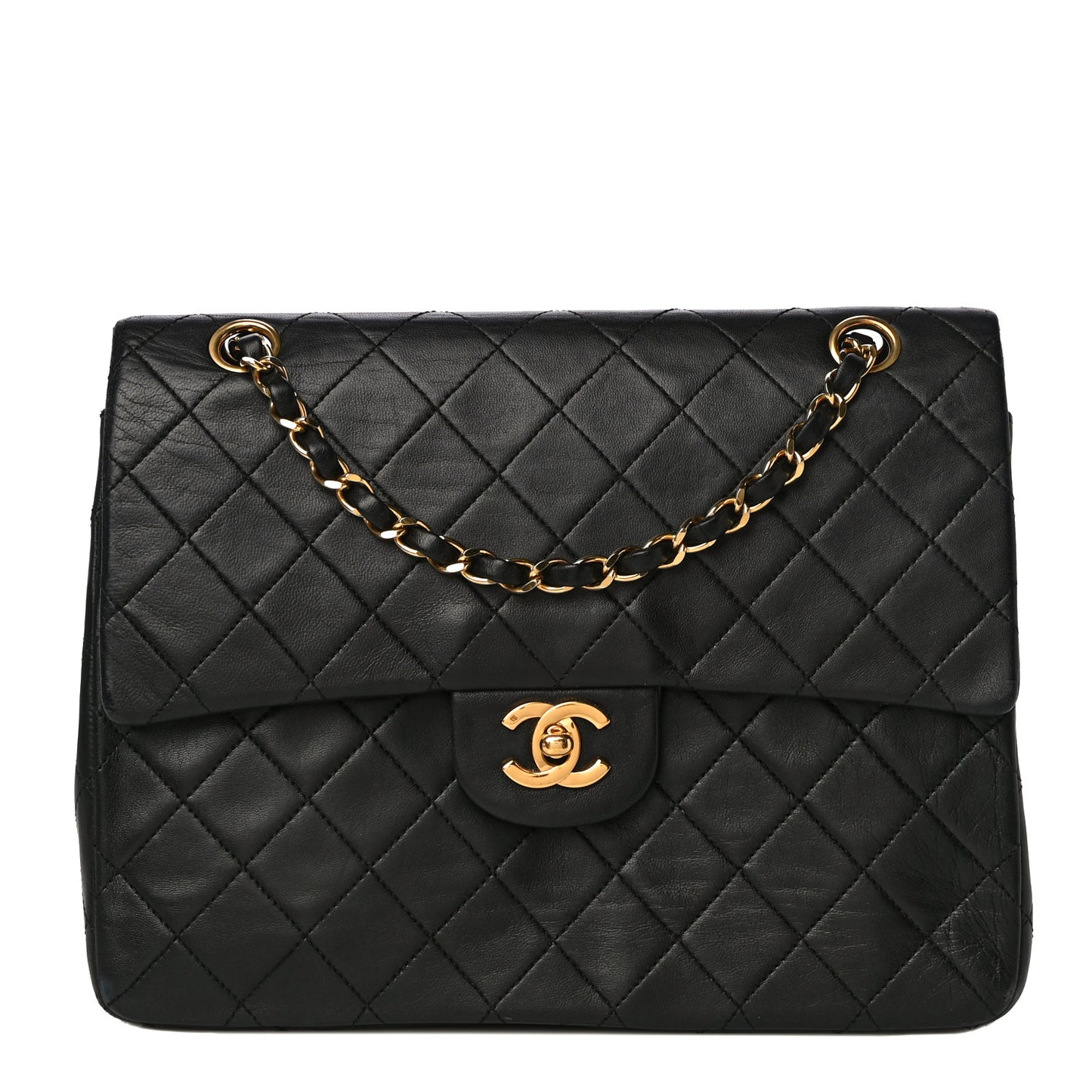 Lambskin Quilted Medium Double Flap Black