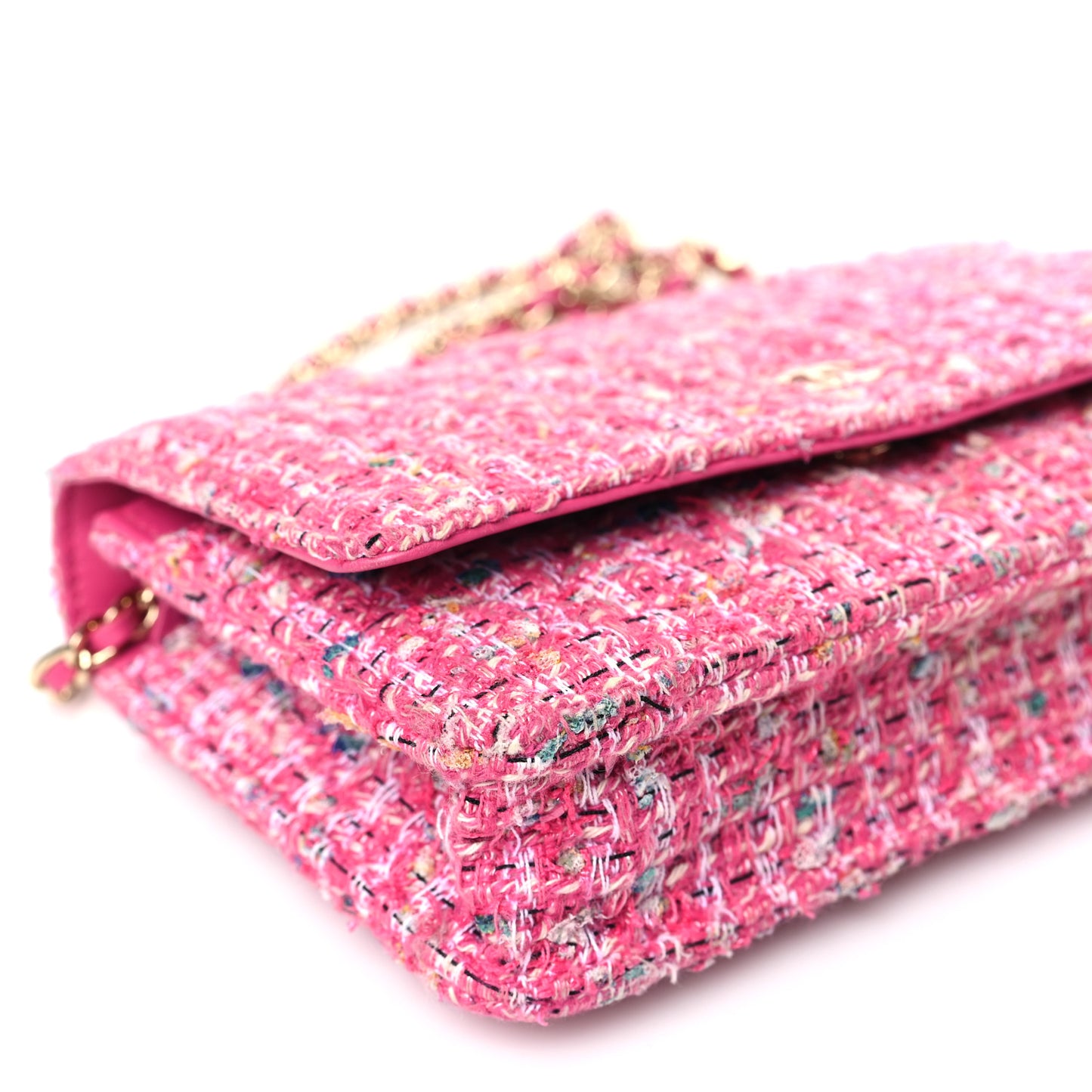 Tweed Quilted Wallet On Chain WOC Pink Blue White