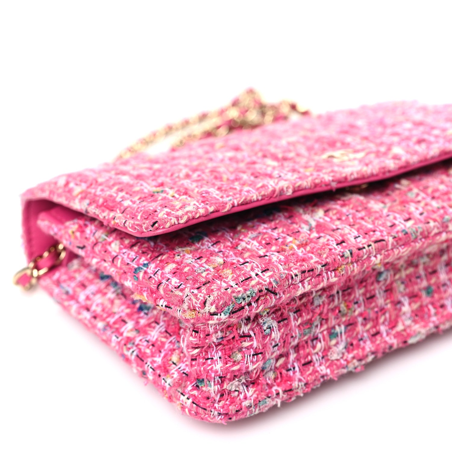 Chanel Tweed Quilted Wallet On Chain WOC Pink Blue White 9 of 11