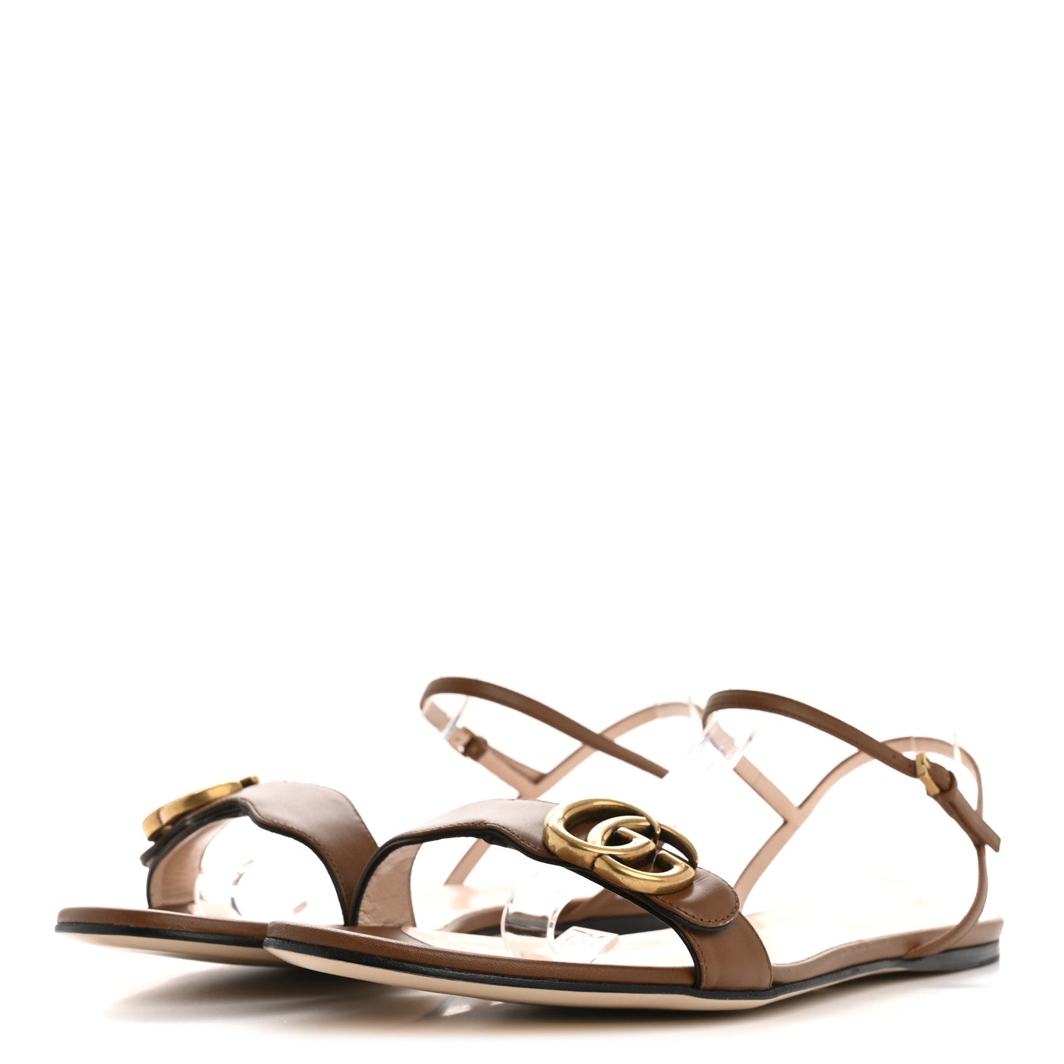 Gucci Lifford Calfskin GG Marmont Ankle Wrap Flat Sandals 41 Cognac 4 of 9