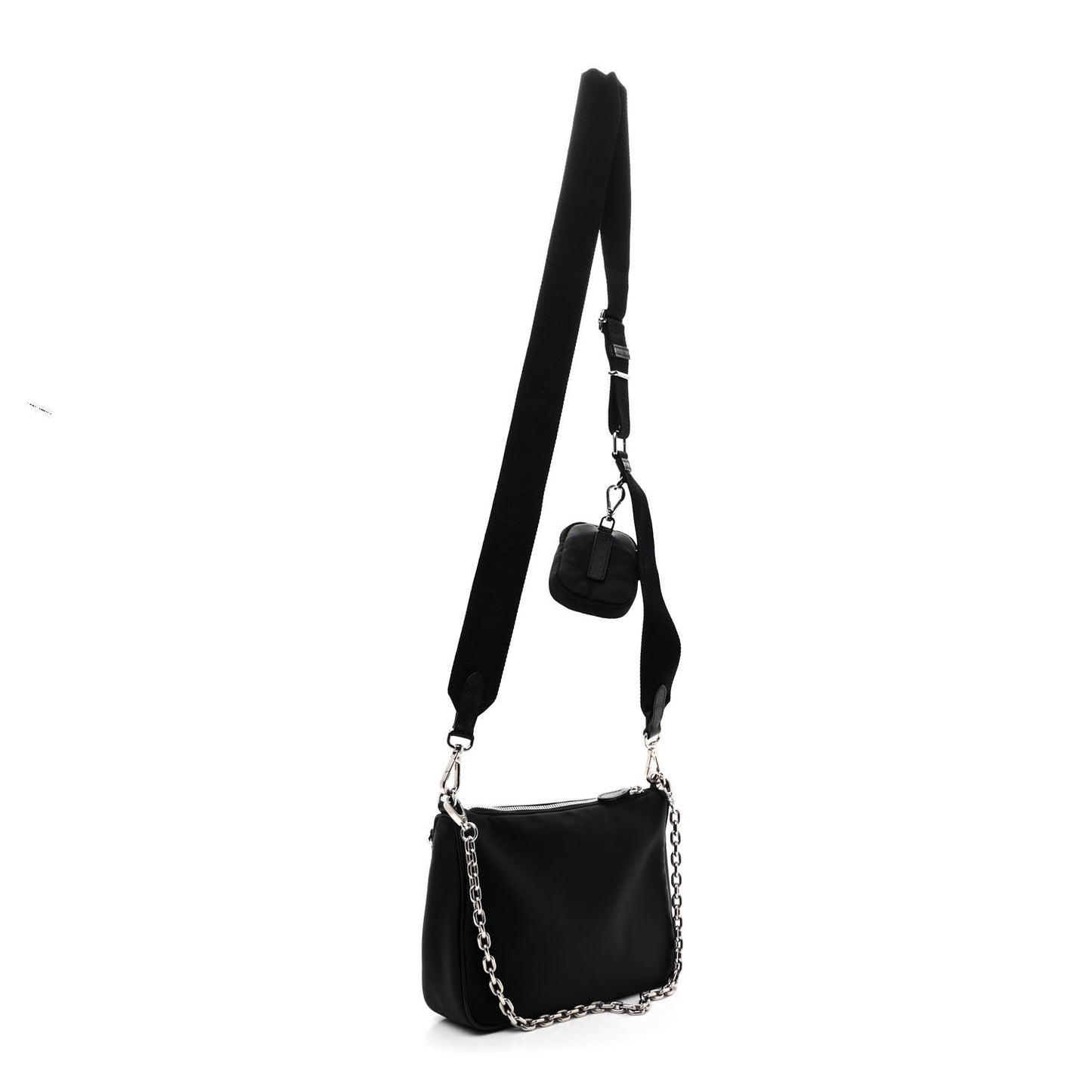 Re-Nylon Saffiano Double Pouch Shoulder Bag Black