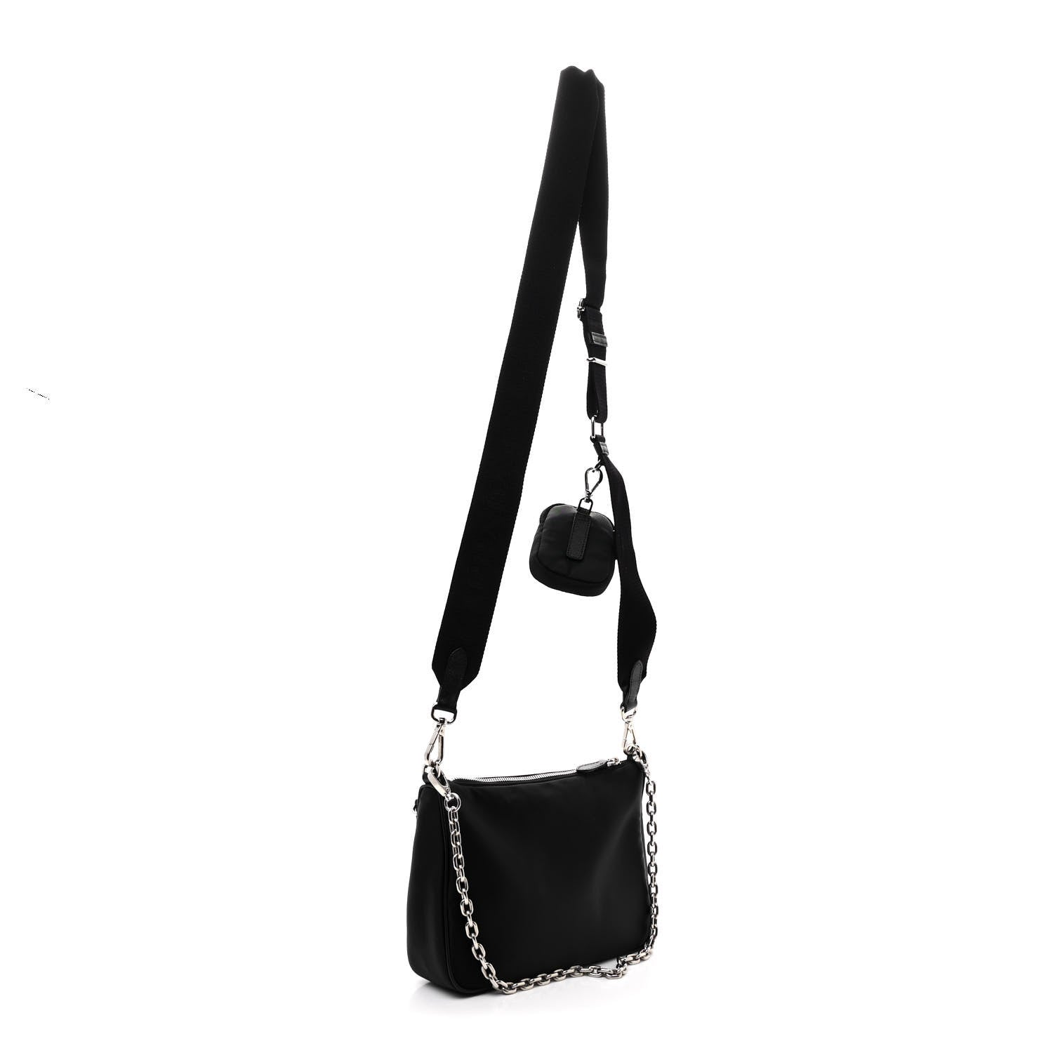 Prada Re-Nylon Saffiano Double Pouch Shoulder Bag Black 3 of 12