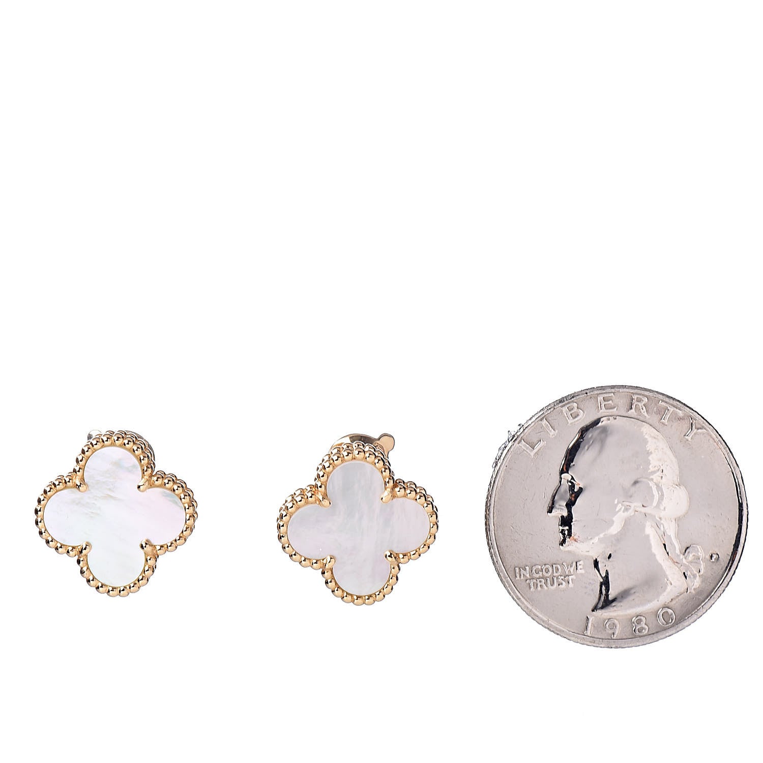 Van Cleef & Arpels 18K Yellow Gold Mother of Pearl Vintage Alhambra Earrings 2 of 5