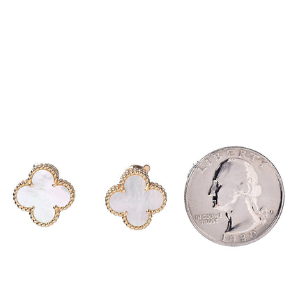 Van Cleef & Arpels 18K Yellow Gold Mother of Pearl Vintage Alhambra Earrings 2 of 5