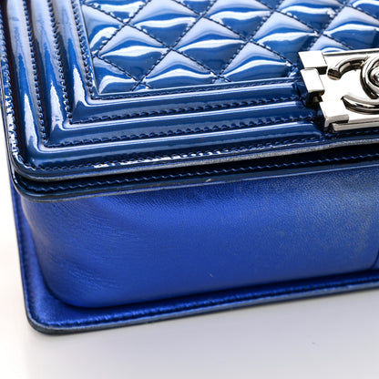 Chanel Metallic Patent Quilted Medium Boy Flap Blue 18 of 18