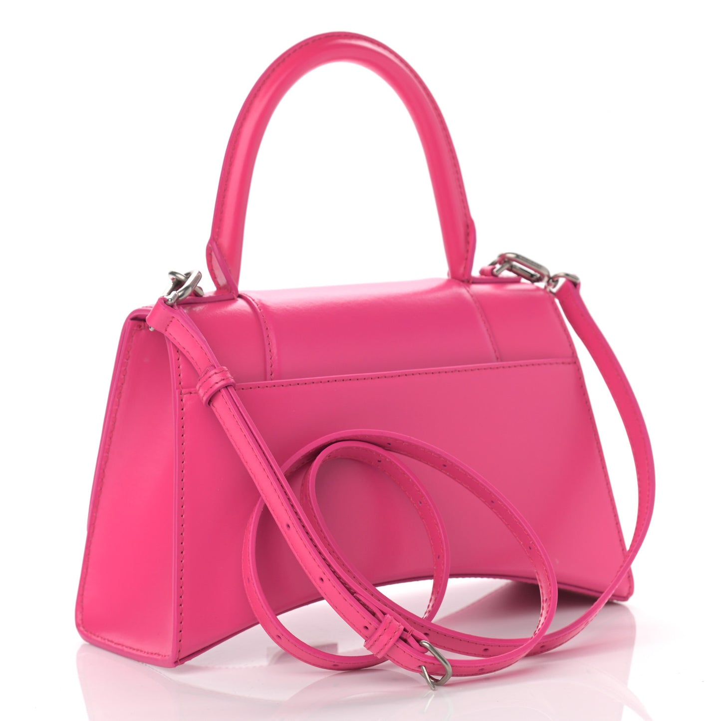 Shiny Box Calfskin Small Hourglass Top Handle Bag Acid Fuchsia